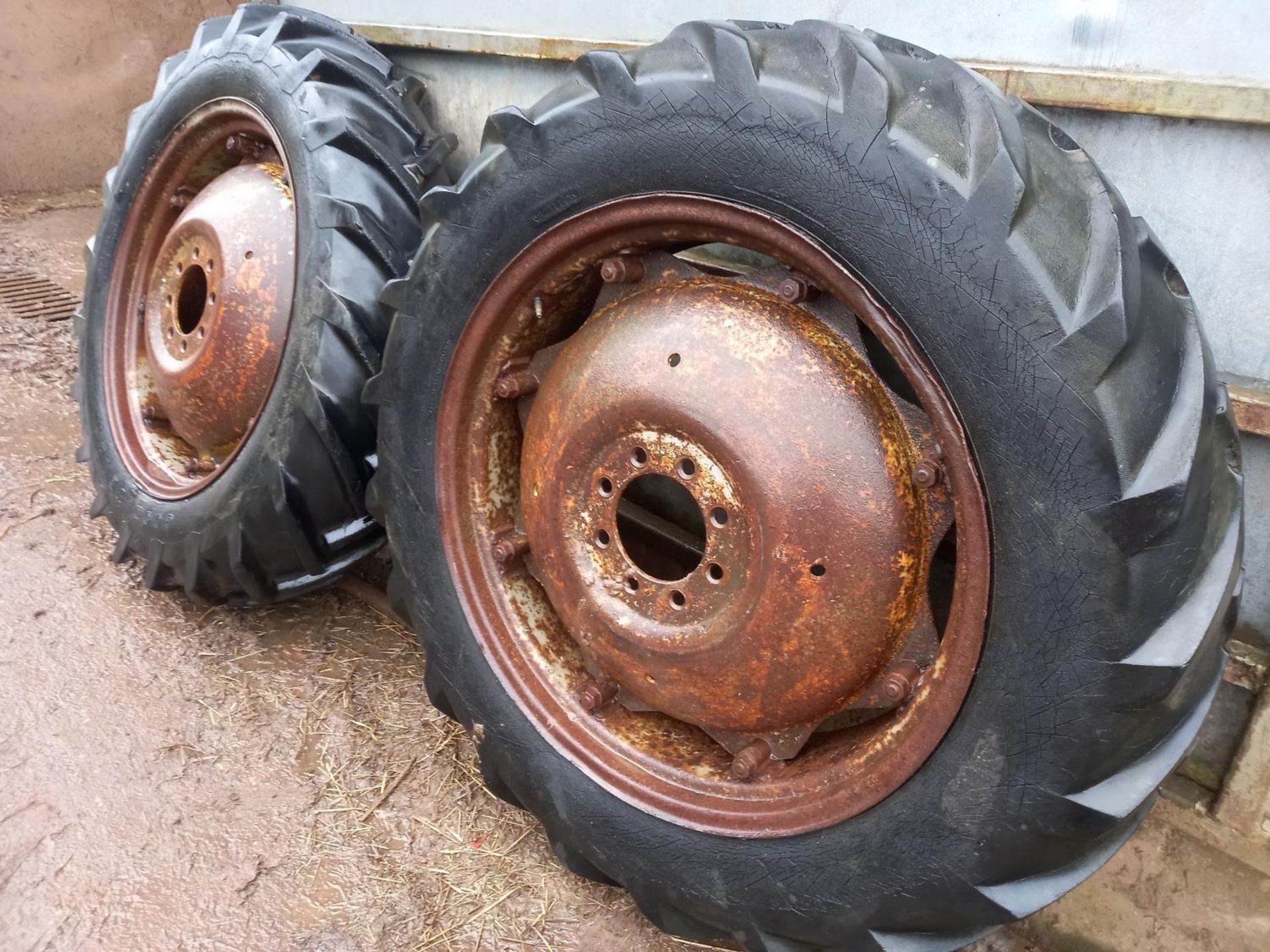 Pair of 12.4/32 wheels and tyres - Image 2 of 3