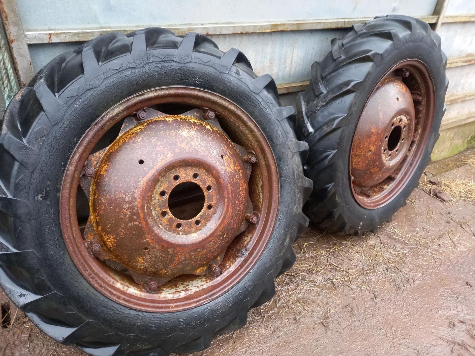 Pair of 12.4/32 wheels and tyres