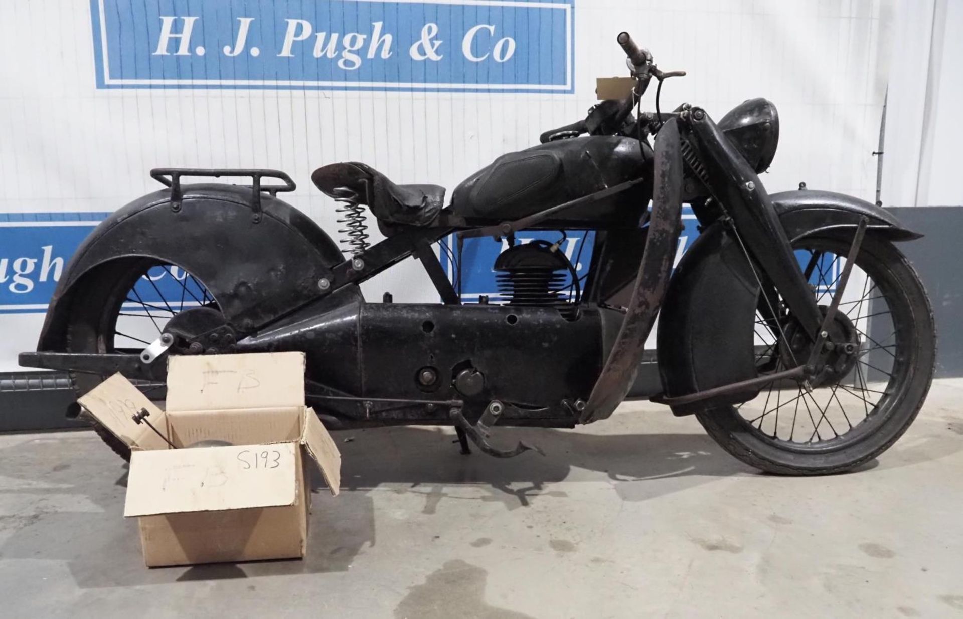 Francis Barnett Cruiser motorcycle. 249cc. 1939. Has been running but needs new wiring loom. Reg.