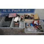 Quantity of assorted hand tools to include spanners, belt tension tester and sprayer etc