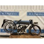 The Sun Villiers flat tank motorcycle project. 1920s. This bike has been stored in a loft for many