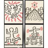 Set von 4 Keith Haring Offset Lithographien aus der Sali-Adalat Serie , Bayer Suite 1982.