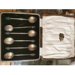 Set of Cased Six Birmingham Silver Coffee Bean Spoons