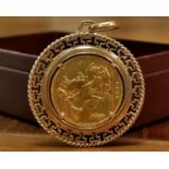 1890 Gold Sovereign Coin w/9ct Gold Mount - total weight 13.5g