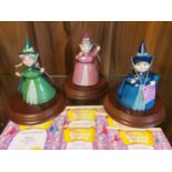 Boxed Royal Doulton Disney Sleeping Beauty Figures - Three Good Fairies Flora, Fauna & Merryweather