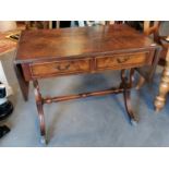 Two-Drawer Walnut Top Drop-Leaf Table 75h by 92x54