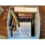 Box of Vintage Mentmore Platignum Fountain Pens Inc 20 14ct Gold Nibbed and 20 Metallic