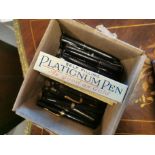 Box of Vintage Mentmore Platignum Fountain Pens Inc 20 14ct Gold Nibbed and 20 Metallic