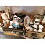 Two Boxes of Various Vintage & Some Antique Ceramics + Figurines