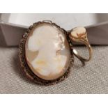 Vintage Cameo Brooch + a 9ct Gold Cameo Ring