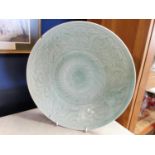 Antique Chinese Glazed Early 19th Century Celadon Plate - approx 18"" diameter