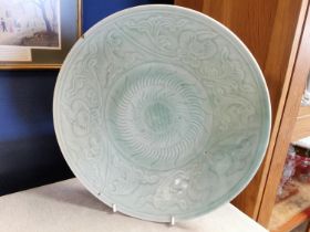 Antique Chinese Glazed Early 19th Century Celadon Plate - approx 18"" diameter