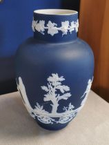 Cobalt Blue Adams Wedgwood-Style Jasperware vase, with classical embossed design