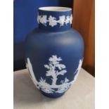 Cobalt Blue Adams Wedgwood-Style Jasperware vase, with classical embossed design