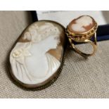 Vintage Cameo Brooch + a 9ct Gold Cameo Ring