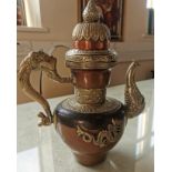 Antique Tibetan Dragon Oriental Lidded Wine Jug