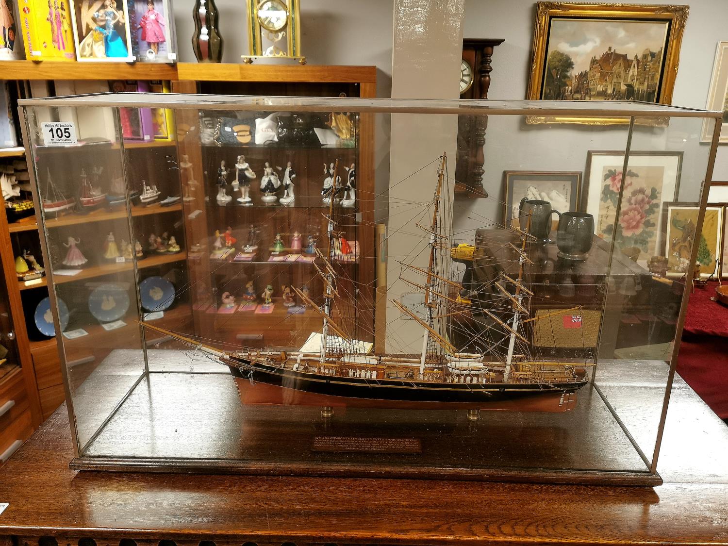 Glass Cased Model of the Cutty Sark Sailing Ship - 49cm h x77l x 25w