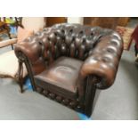 Leather Chesterfield Armchair - 80cm high by 102w by 88d