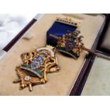 Cased 9ct Gold Mayor & Mayoress Medal & Pin/Brooch Set - 73g combined total - Masonic Interest