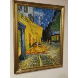 Well Framed Oil of a Café Terrace Scene after Vincent Van Gogh - 91x71cm