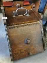 Vintage Wooden Coal/inder Scuttle-box, with handle/beaded embelishments