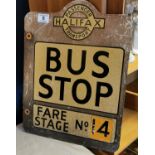 Original Metallic Double-Sided 1960's/70's Halifax Corporation Transport Bus Stop Sign