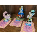 Trio of Boxed Royal Doulton Disney Alice in Wonderland Figures - Alice, Mad Hatter & Cheshire Cat