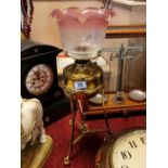 Edwardian Duplex Oil Lamp w/French Vianne Rose Glass Shade