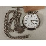 1888 Victorian AH Shires & Sons of Harrogate HM Silver Pocketwatch + Silver Albert Chain & Fob