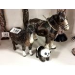 Pair of Shirehorses inc Beswick Example + a Beswick Panda
