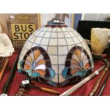 Ornate Large Vintage Tiffany-style Pendant Lampshade in Opaque Stained Glass (approx 30""