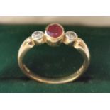 9ct Gold, Diamond & Ruby Three-Stone Dress Ring