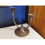 Art Deco Style Hallmarked Silver Birmingham 1959 Twin Candlestick - approx 250g