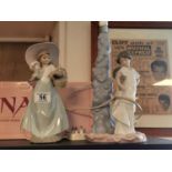Lladro/Nao Porcelain Country Maid Girl Figure & Boxed Lamp