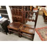 Pair of Carved Victorian Carolean Hall Chairs - 109cm high by 48w by 43d