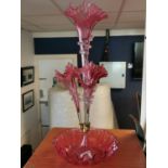 Cranberry Glass Victorian Epergne Centrepiece - Excellent Condition and 55cm high