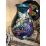 Moorcroft Turquoise/Green Finches & Grapes Vase