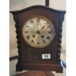 Wood Cased Mantel Clock by James E Rose of Halifax w/Barley Twist Detail - 32x23