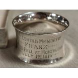 Commemorative WWI 1916 Battle of Montauban Silver Napkin Ring - 41g