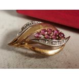 Vintage 9ct Gold, Diamond & Ruby Brooch