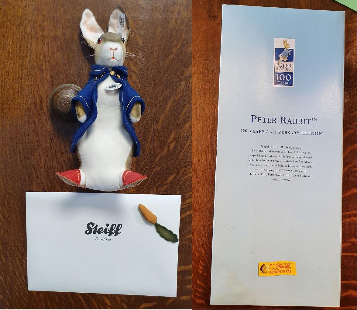 Steiff Beatrix Potter 'Peter Rabbit' 1904 replica Soft Toy Figure (H22cm; 402142 - incl original p