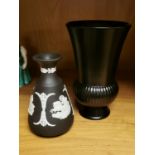 Pair of Black Wedgwood Urns inc Jasperware