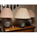 Trio of Chinese Marked Floral Lamps w/Shades (working order) - without shades 40cm high