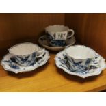 Set of Three Blue & White Tea Sets with Meissen Crossed Swords Mark to Base