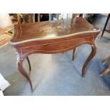 Antique French Inlaid Wood Card Table - 80cm high by 88x41