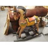 Vintage Child's Wooden Rocking Horse - 90cm high by 86l by 26w