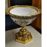 Heavily Gilded Antique Floral Continental Comportier Vase - 25cm diamater and height