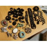 Collection of Various Vintage Brooches, Whitby Jet & Costume Jewellery