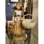 Royal Dux Porcelain Dutch Girl Basket Water Carrier Figure & 2897 marked to base - 33cm high
