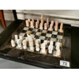 Marble & Onyx Chess Board w/Soapstone African Pieces - 35cm square